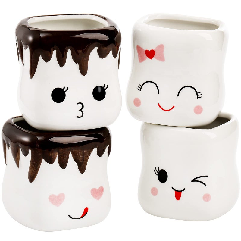 Hedume 4 Pack Ceramic Hot Chocolate Mugs, Cute Coffee Mug Set, Couple Matching Mugs, Anniversary Christmas Wedding Valentine's Day Gift - Image 1